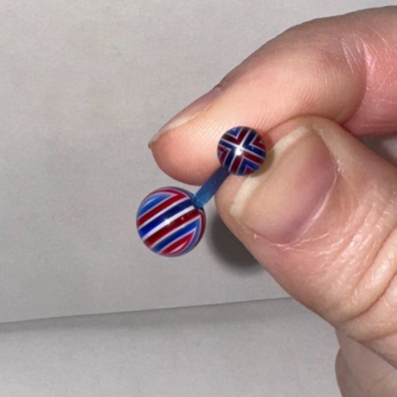 14 Gauge Red, White, and Blue Flag Design Belly Ring - Picture 8 of 12